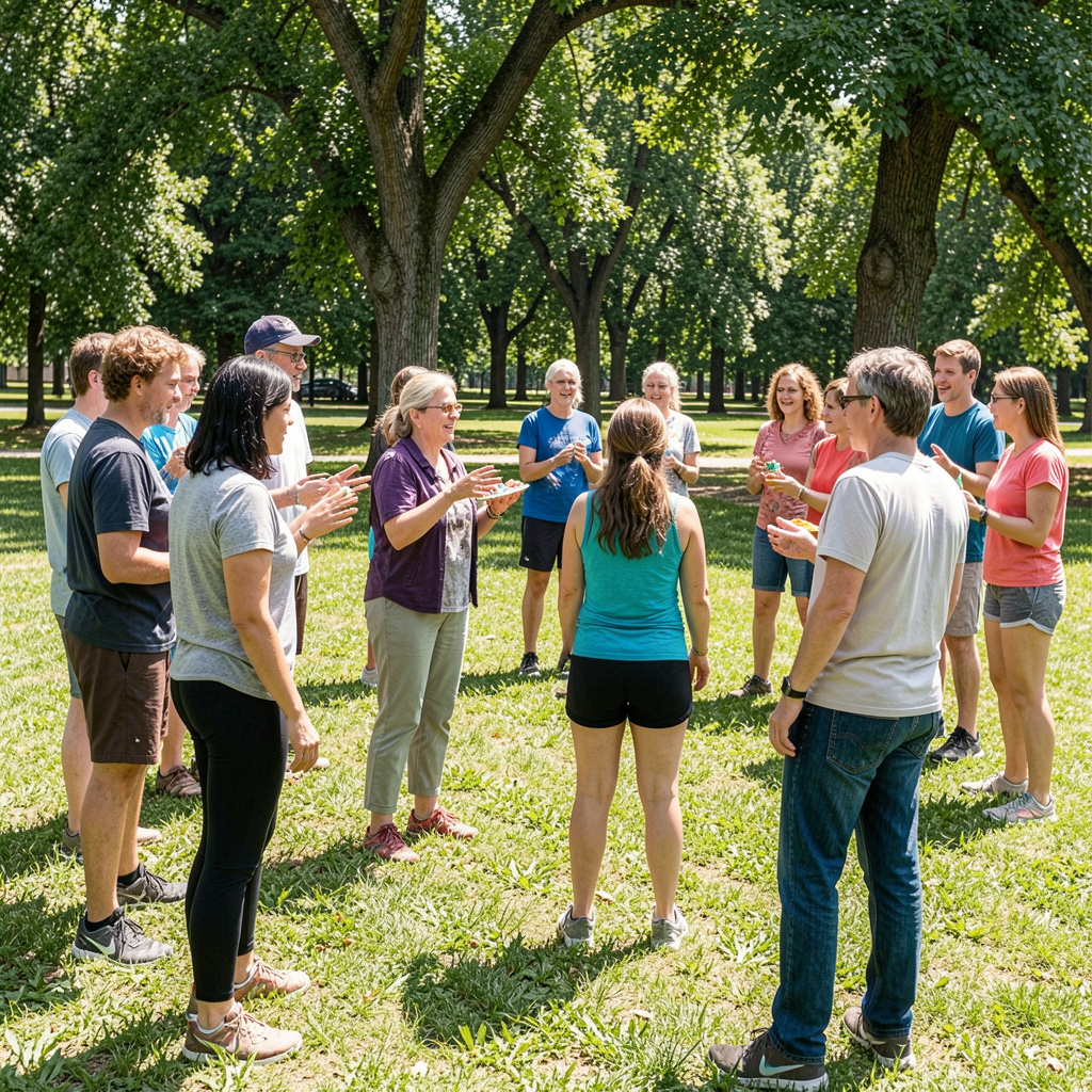 Group of people participating in outdoor group activity